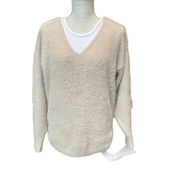 Lou & Grey  Fuzzy V-Neck Sweater Size: L - Picture 1 of 8